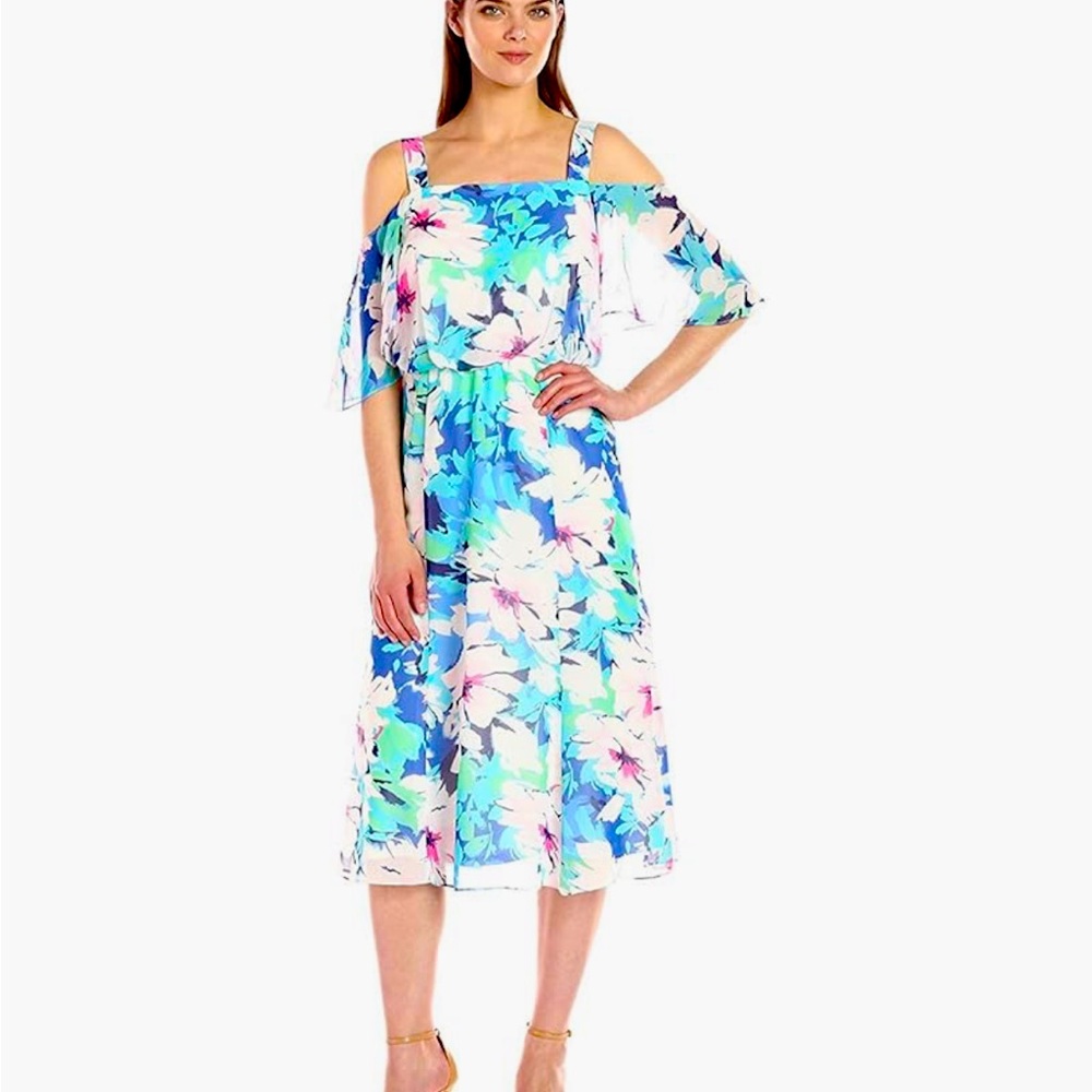 🌸 Nine West Blue Floral Midi Dress – Size 8 – New Without Tags 🌸